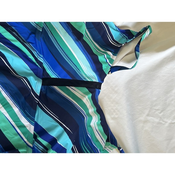 Woman's Blue Green Striped Swim Top Adj Straps Vacation Summer Plus Size 28 - Picture 3 of 10